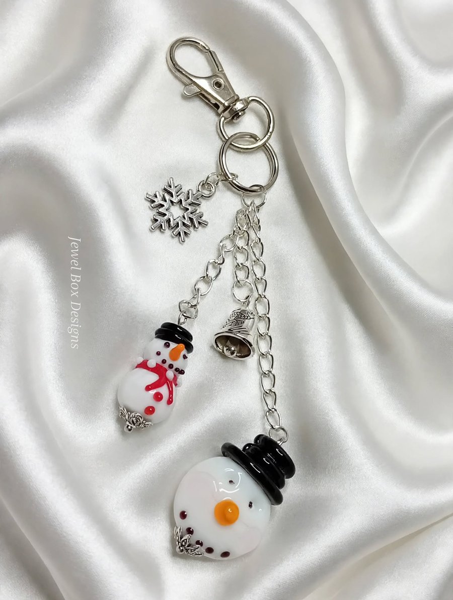 Glass Snowman Bag Charm