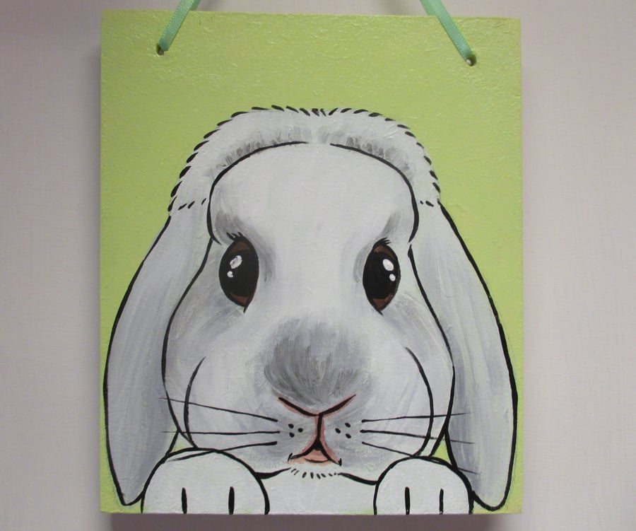 Lop Eared Bunny Rabbit Original Painting Picture Art Hanging Decoration