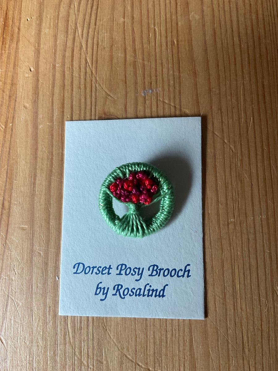 Dorset Posy Brooch, Pale Green with Red Flowers, P19