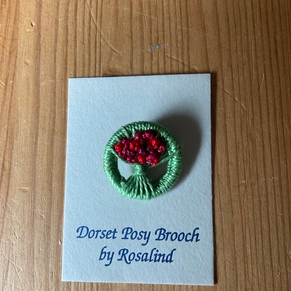 Dorset Posy Brooch, Pale Green with Red Flowers, P19