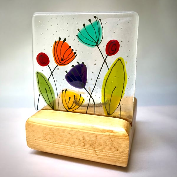 Dandelion Glass Screen and Wooden Tealight Candle Holder Design 3