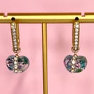 Handmade Resin Heart Earrings with Gold Accents- Elegant,Unique drop earrings