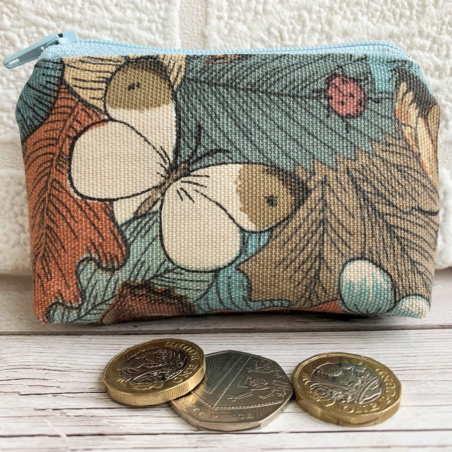 Small purse, coin purse with ladybird and white butterfly