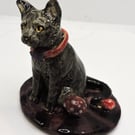 Miniature ceramic witches cat sculpture 