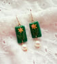 Dainty Daffodil Rectangle Earrings with Pearl drops