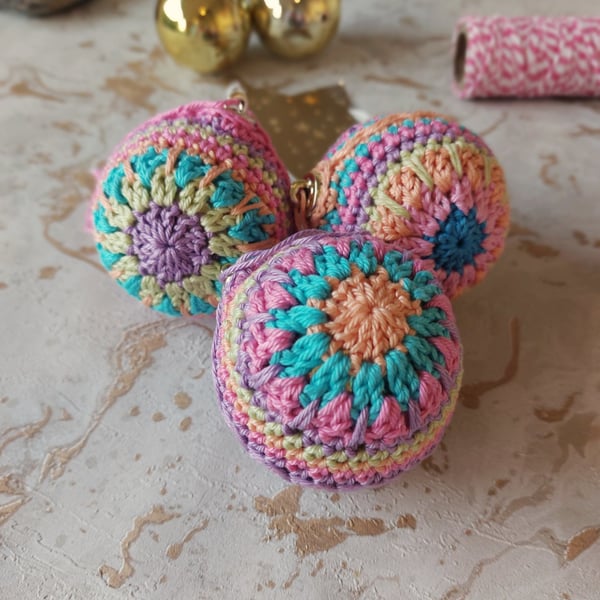 Crochet Christmas Baubles Set of 3 Tree Decorations