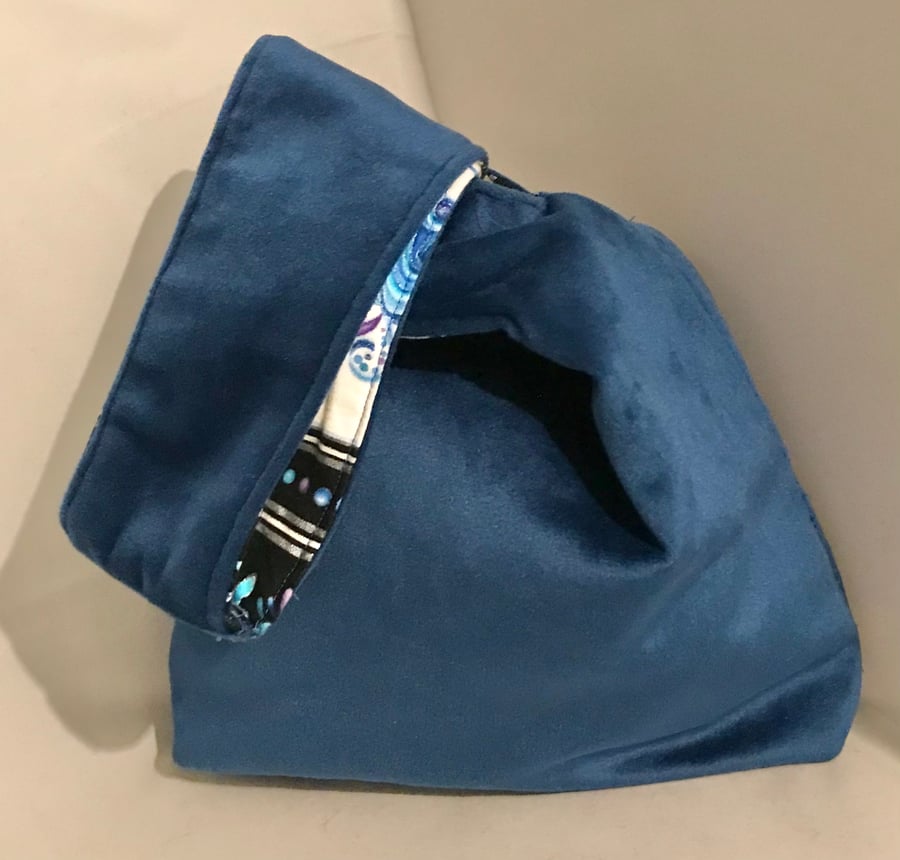 Japanese Knot Bag in Deep Blue Velour