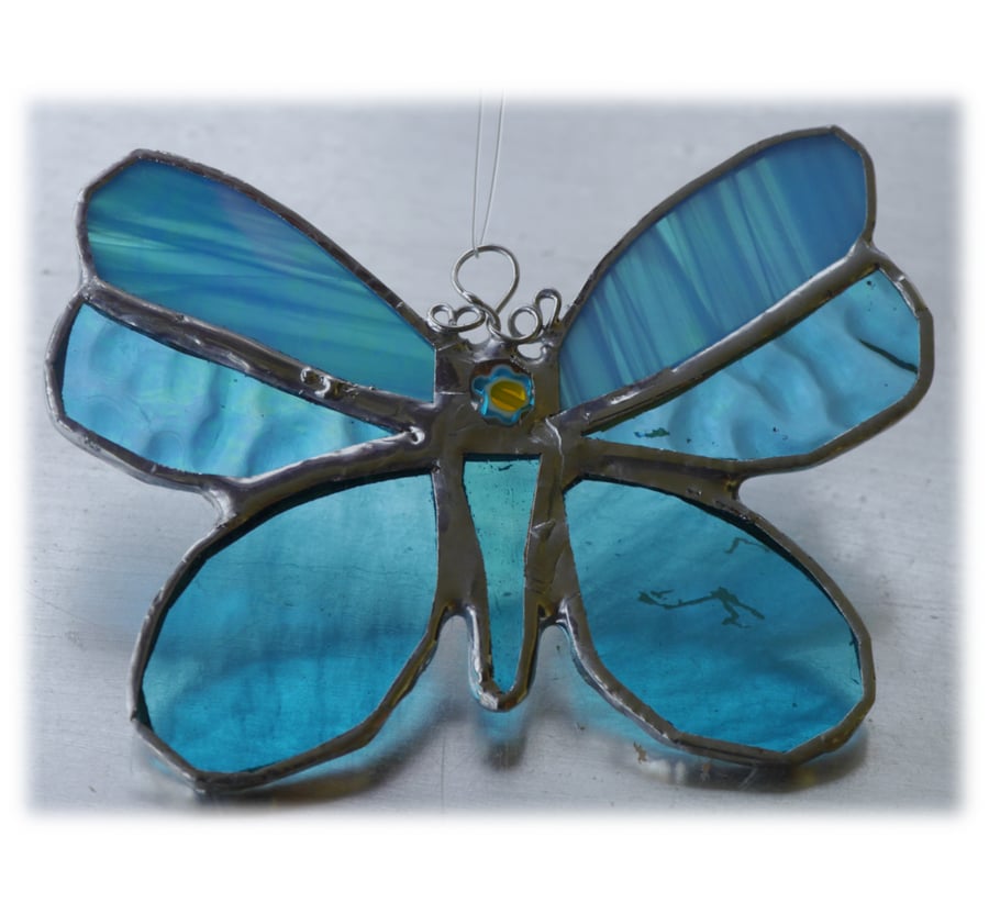 Butterfly Stained Glass Suncatcher Turquoise 058