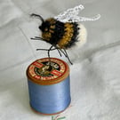 Mini Bobbinbee - Crochet Bee on a vintage wooden bobbin