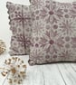 Hand Printed Organic Cotton Oblong Cushion - RUNA - Raspberry Red - Image 3