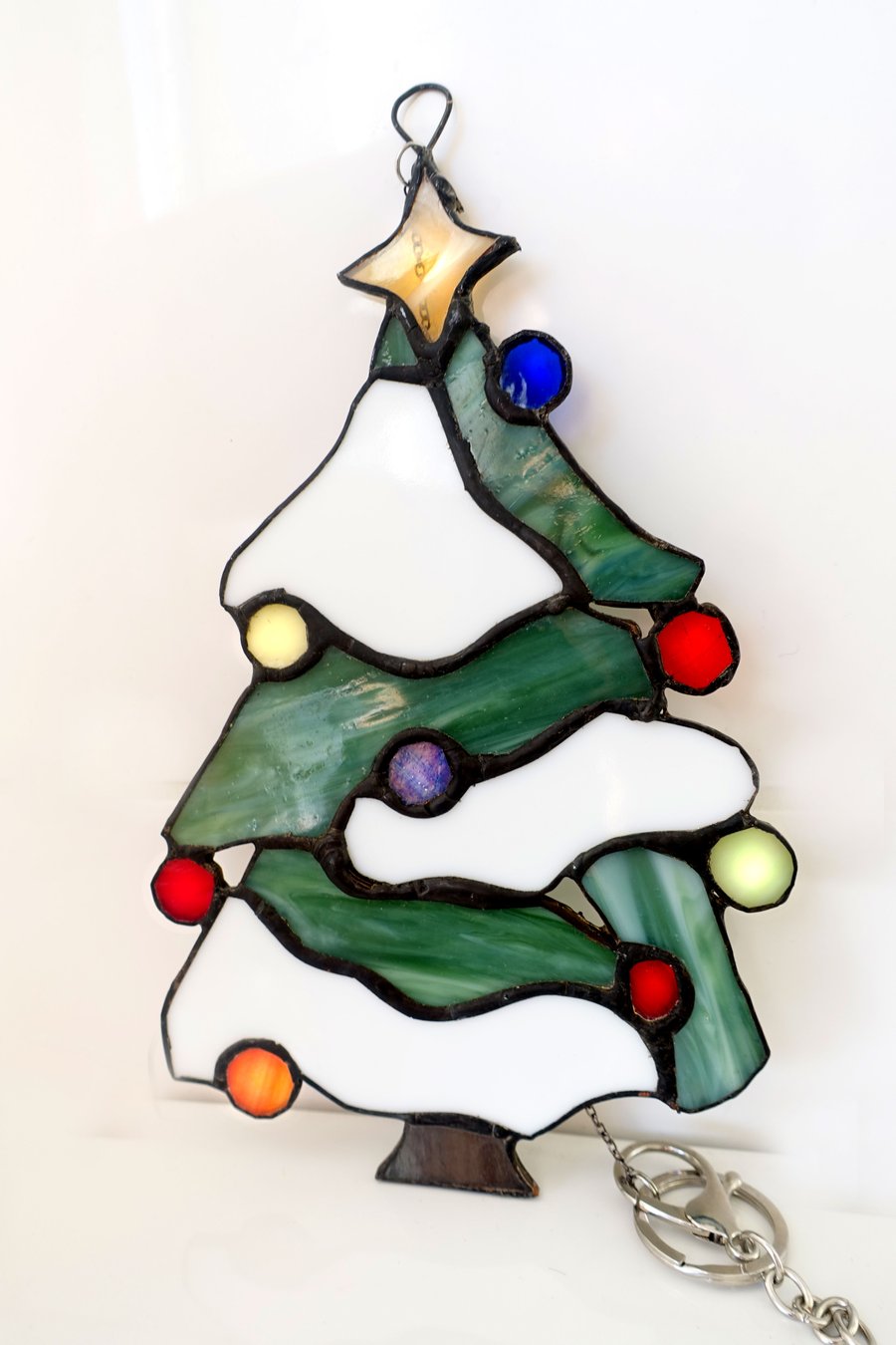 Stained Glass  Festive Christmas Tree Suncatcher Window Ornament Plastic Free