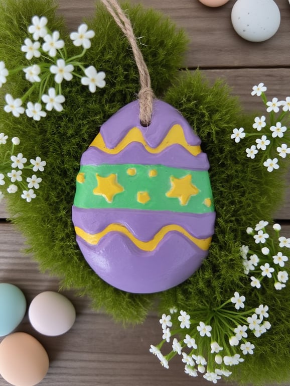 Air Dry Clay Half Easter Egg Hanging Ornament Decoration
