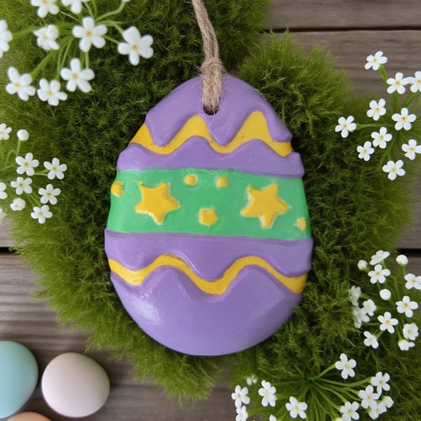 Air Dry Clay Half Easter Egg Hanging Ornament Decoration