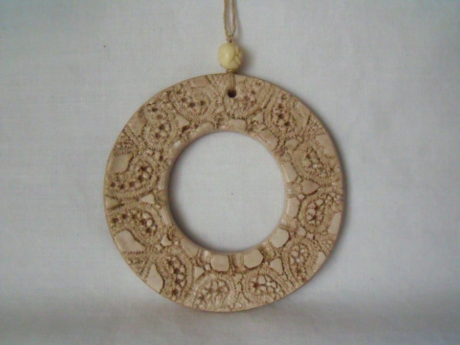 ceramic lace wreath hanging decoration in beige