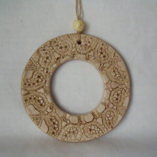 ceramic lace wreath hanging decoration in beige