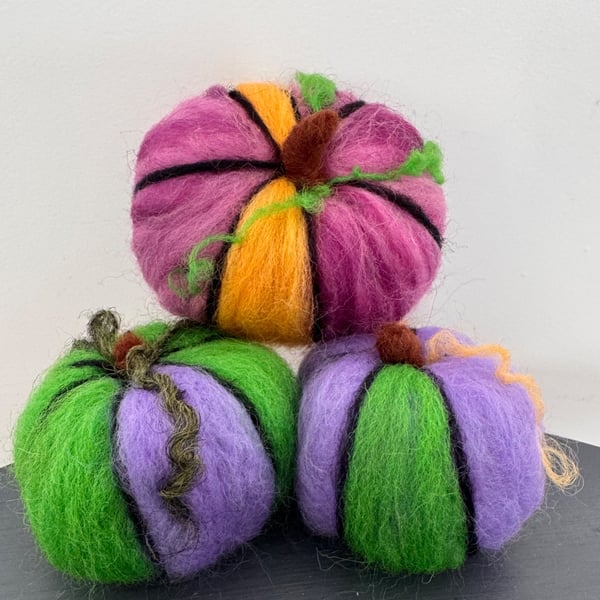 Trio of Felted Pumpkins 
