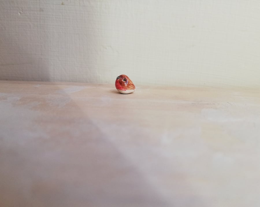 Tiny robin miniature ceramic robin red breast bird figurine