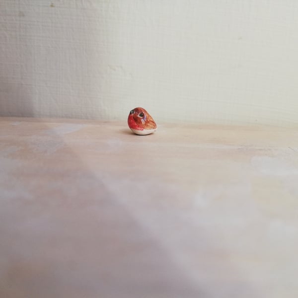 Tiny robin miniature ceramic robin red breast bird figurine