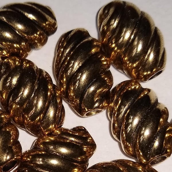 Spiral Metalized Acrylic Beads- Antique Gold 20 x 14mm  x 30 beads