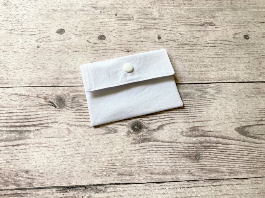 White cotton fabric card holder pouch. Loyalty, credit, debit cards purse. 