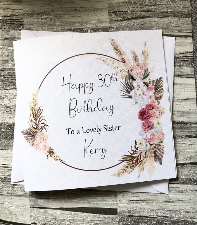 Bohemian Birthday Card Handmade and Personalised for her Boho Gift