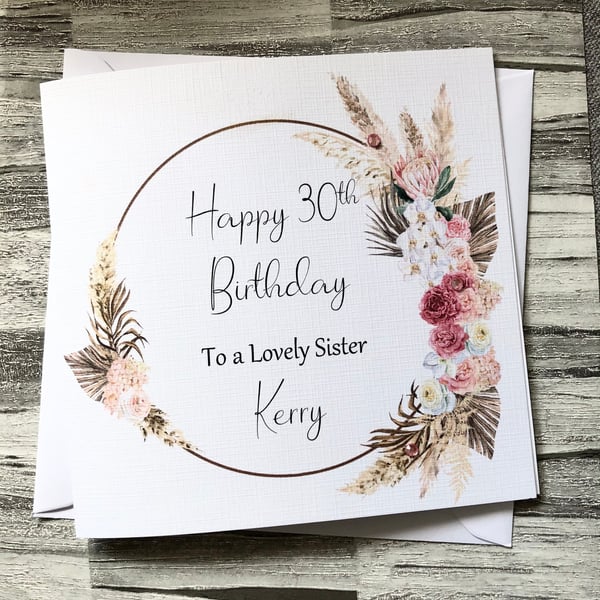 Bohemian Birthday Card Handmade and Personalised for her Boho Gift