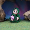 Tiny Farmyard Gnome 'Ghilli' with piglet 1.5" OOAK Sculpt by Ann Galvin