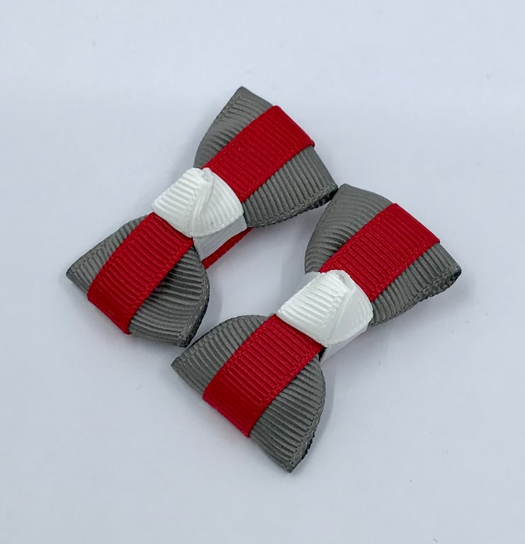School Itty Bitty Red, Grey and White on Clips (pair)