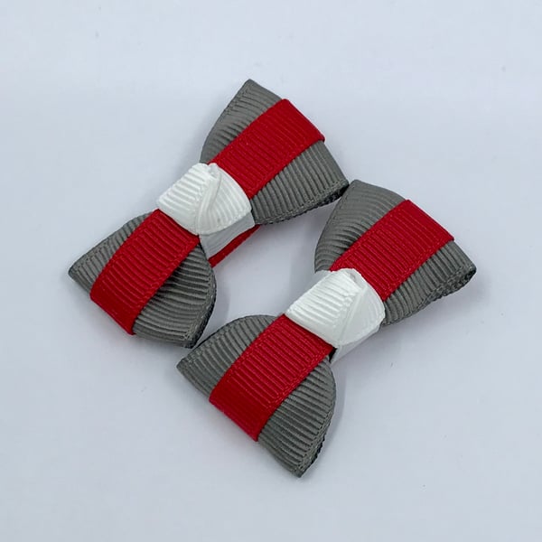 School Itty Bitty Red, Grey and White on Clips (pair)