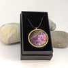 Felted pendant - lavender and green in bronze bezel