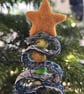 One of a kind, handmade Christmas tree decoration from pre-loved denim and felt