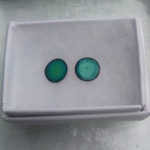 Round stud earrings - 9mm - Enamelled with sterling silver post -SEA GREEN