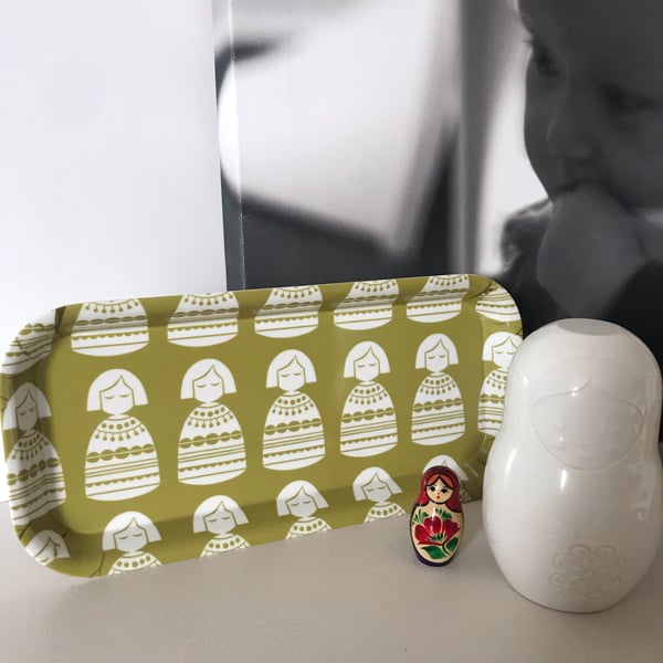 'Olive Babushka' Mid Century serving tray or home office desk tidy