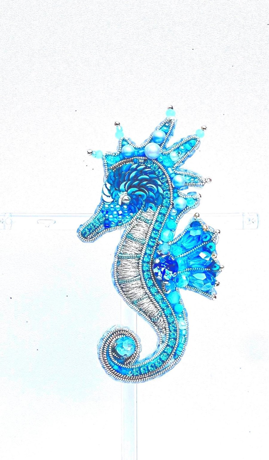 Handmade Beaded Seahorse Brooch, Blue Ocean Inspired Jewelry, Unique Gift for He