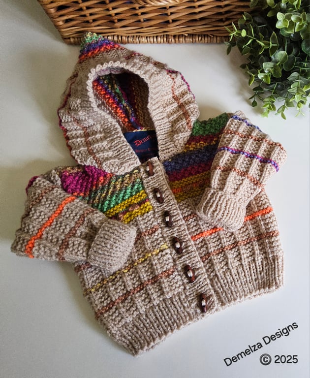 Baby  Hand Knitted Textured Hooded Jacket 3 - 9  months size