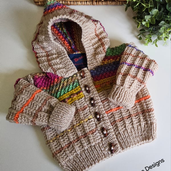 Baby  Hand Knitted Textured Hooded Jacket 3 - 9  months size