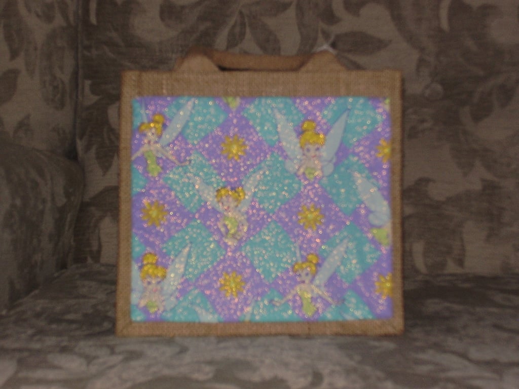Small Jute bag with Tinkerbell Fabric Pocket