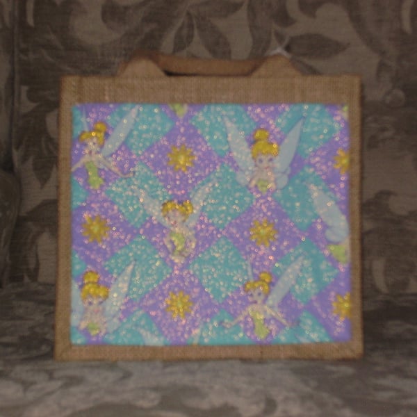 Small Jute bag with Tinkerbell Fabric Pocket