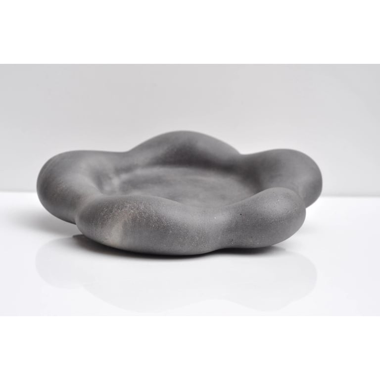 Concrete Candle Tray Flower - Heavy Organic Shape Grey