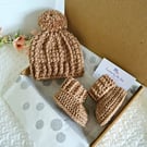 Crochet Baby Hat & Bootie Set in Mocha Brown - SLIGHT SECONDS