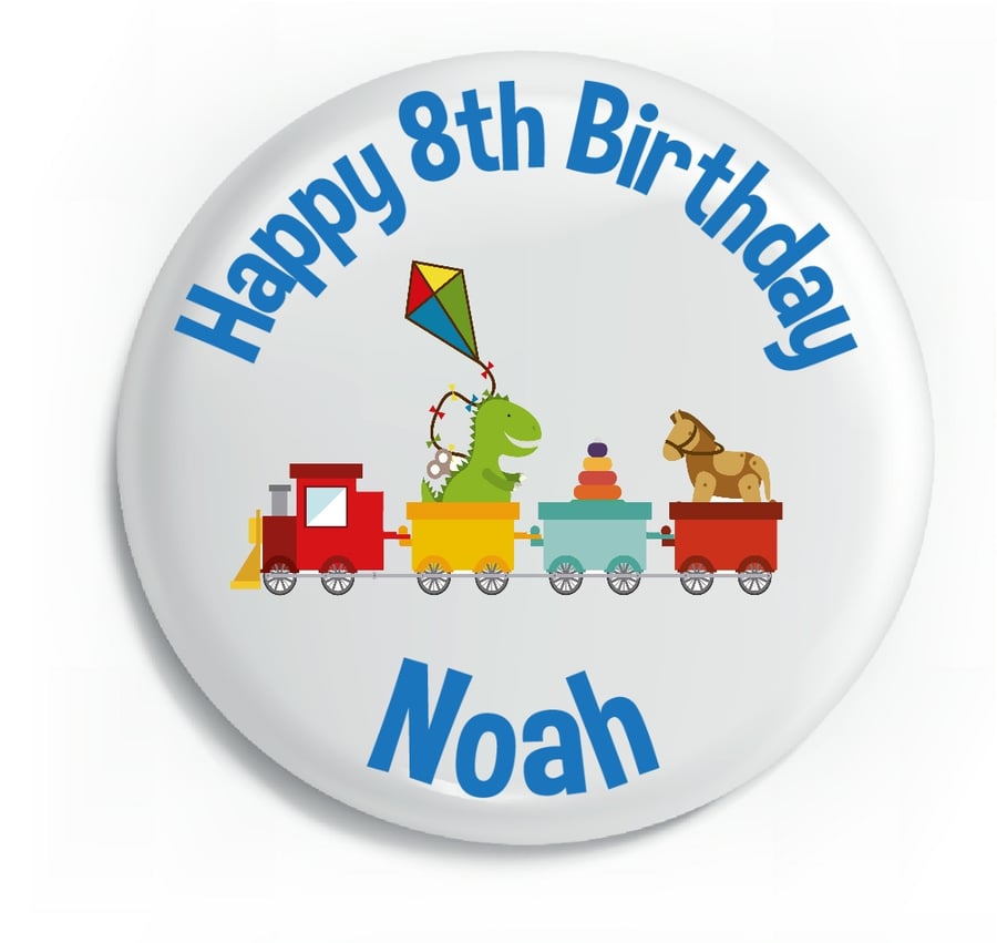 Personalised Train Birthday Pin Badge 75mm x 75mm