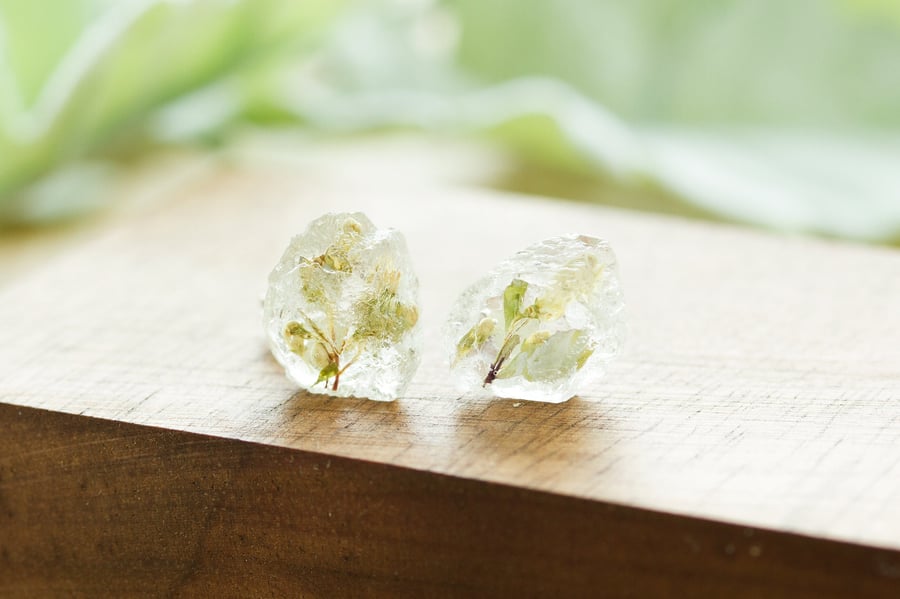 Flower Ear rings Ice Earring White Sterling Silver Botanical Jewellery Pressed F