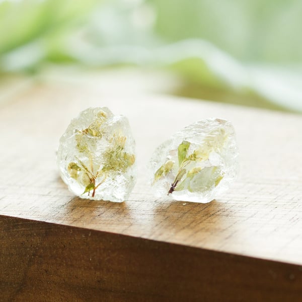 Flower Ear rings Ice Earring White Sterling Silver Botanical Jewellery Pressed F