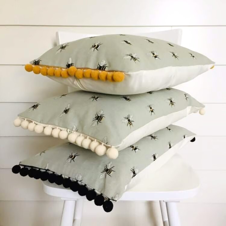Sophie Allport Bees  Cushion with  Pom Poms