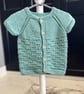 HandKnitted Baby Short Sleeve Vest with Textured Eyelet Pattern–Sage Green(9-12m