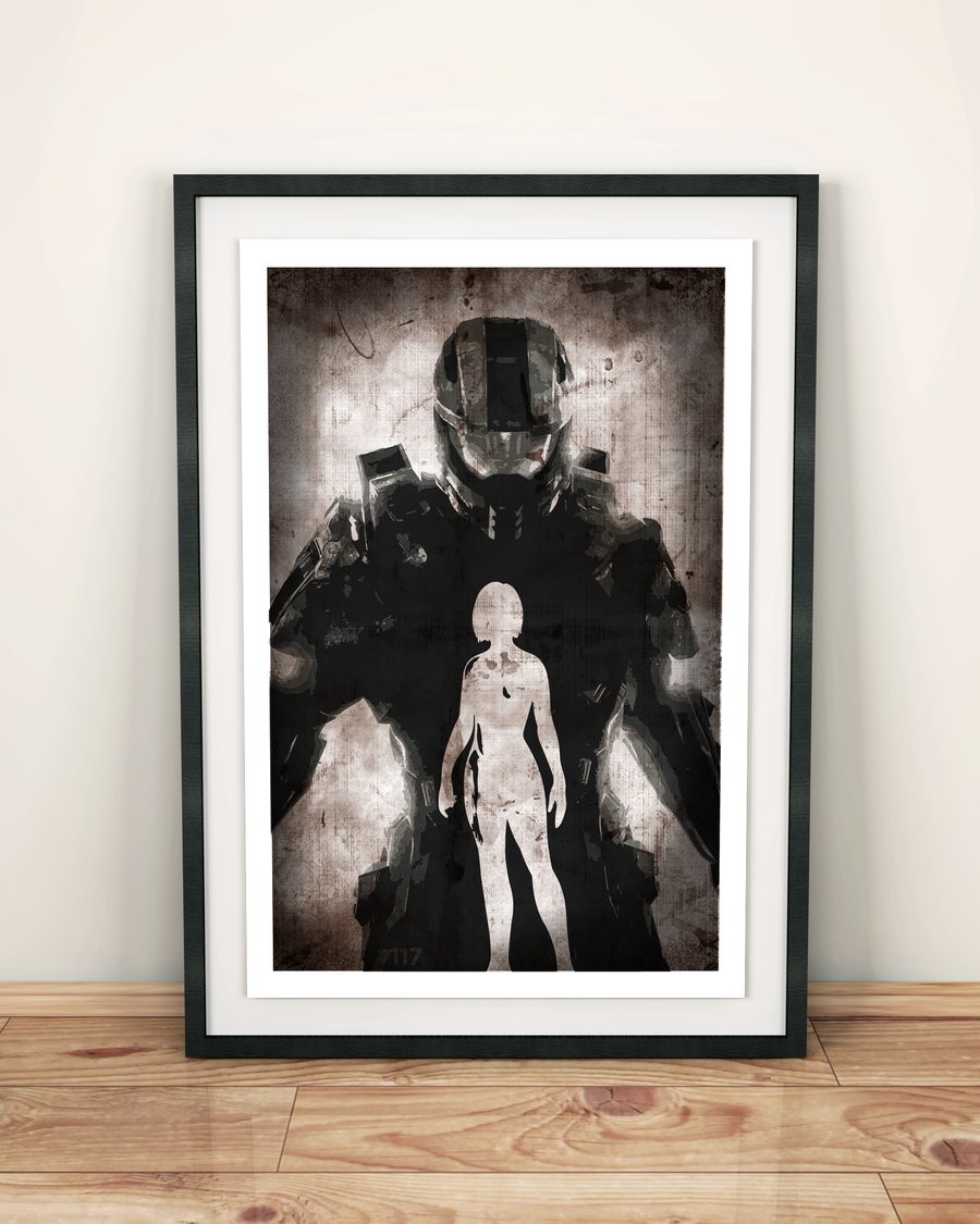 Gaming inspired poster Master chief, Halo fan art poster print.