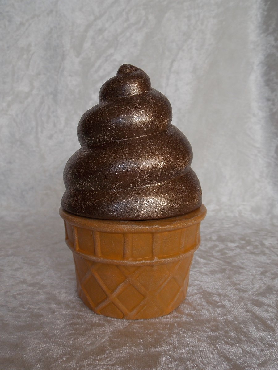 Ceramic Hand Painted Glittery Chocolate Whippy Ice Cream Jewellery Trinket Box.