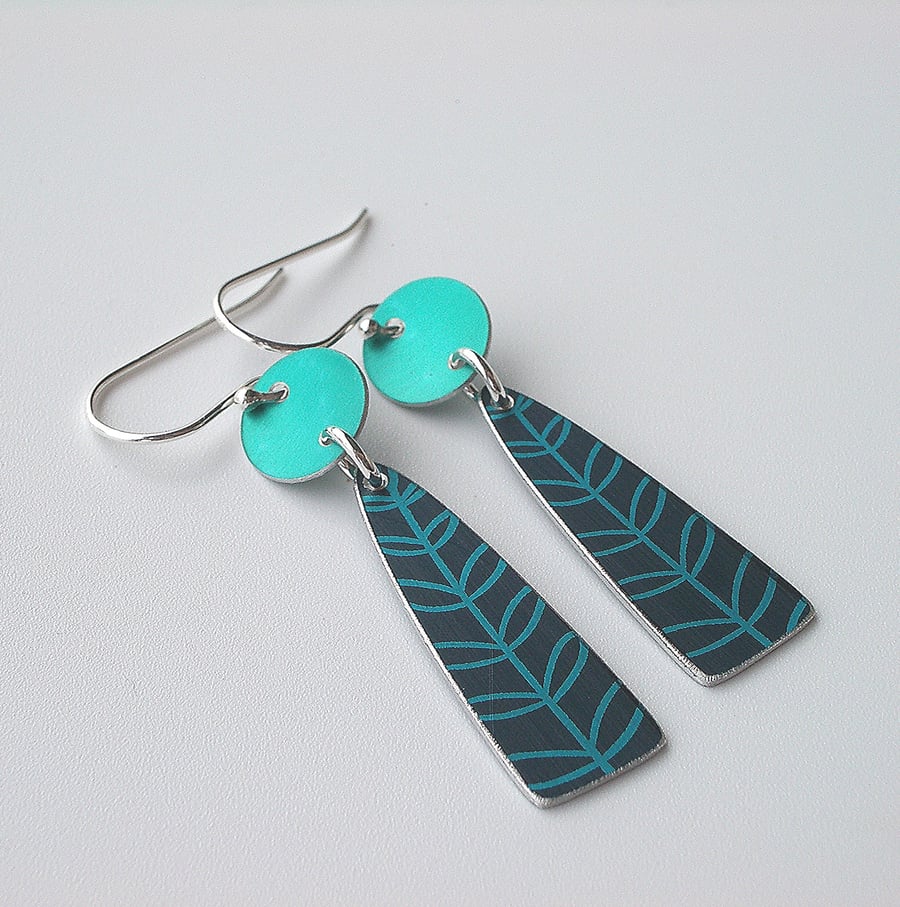 Teal and turquoise leaf earrings 