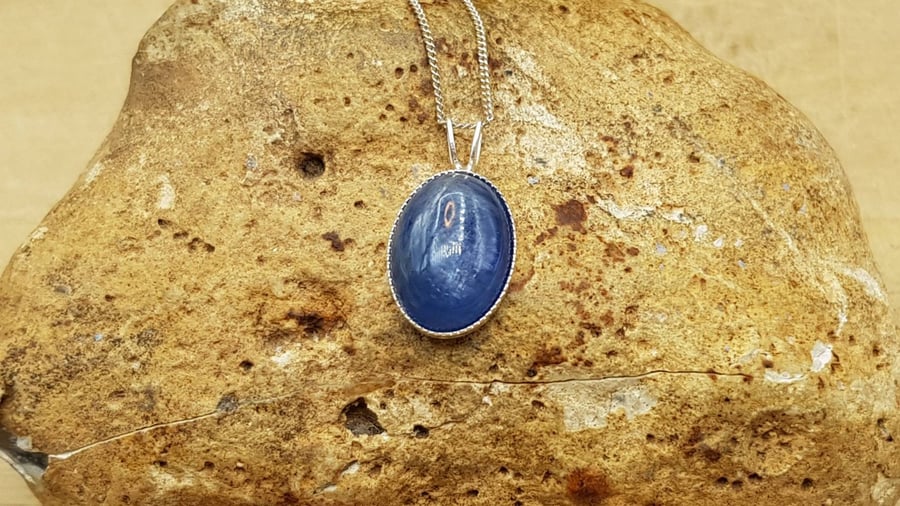 Small Blue Kyanite pendant. 925 sterling silver necklaces for women