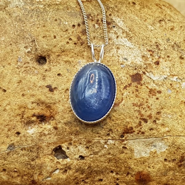 Small Blue Kyanite pendant. 925 sterling silver necklaces for women